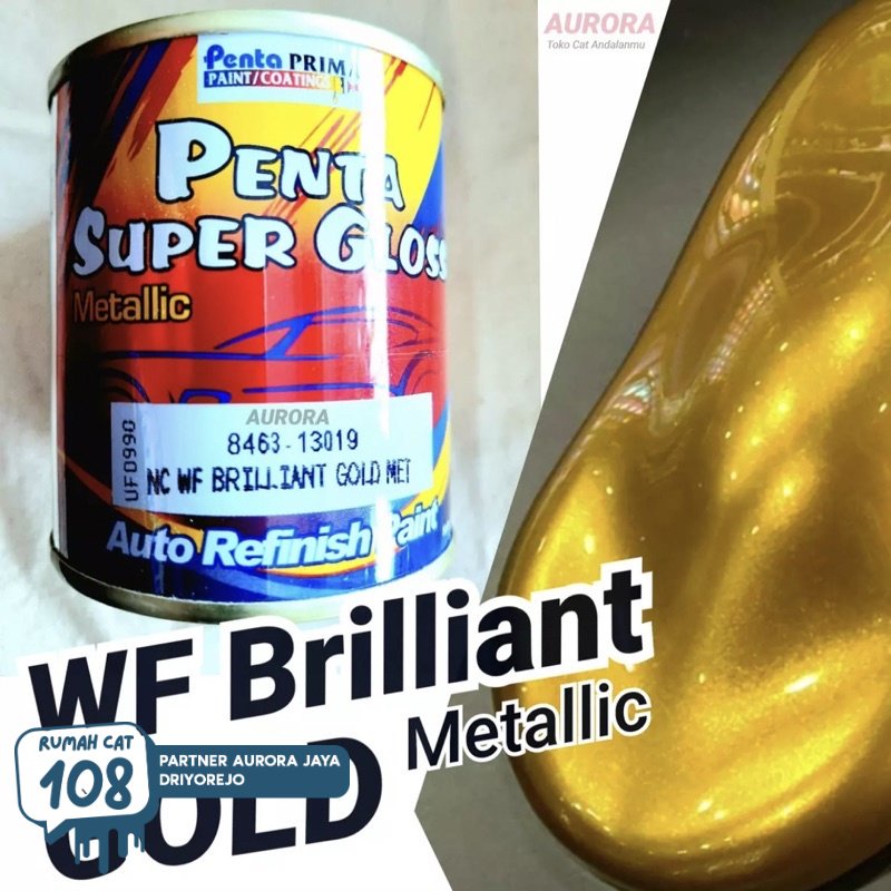 Rumah Cat - Cat Penta Super Gloss NC WF Brilliant Gold Met 200ml Emas Metalik / Mas Metallic Metalic Duco Duko Diko Semprot Mobil Sepeda Motor Rumah Cat Motor dan Mobil