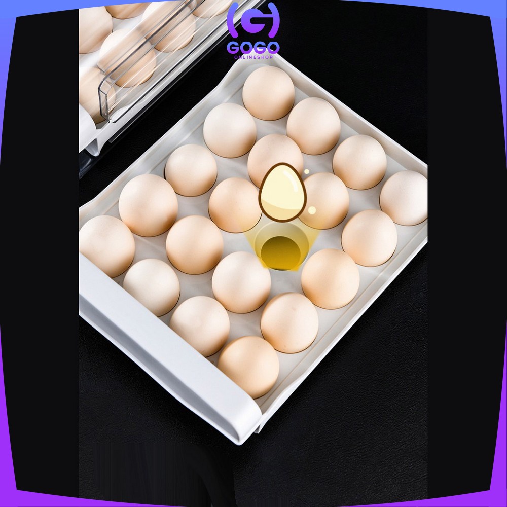 GOGO-C268 Tempat Penyimpanan Telur 2 Tingkat Egg Storage Box Organizer Rak Telur 2 Susun Kotak Telur