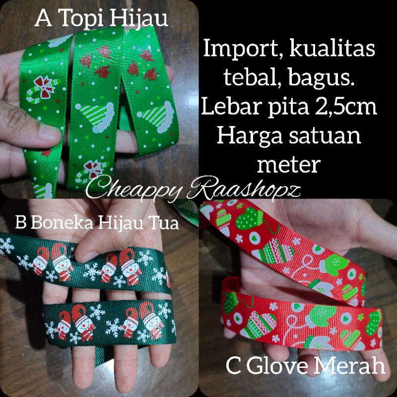 

1meter pita natal lebar 2,5cm pita natal grossgrain pita natal satin foil emas pita merry christmas pita box natal pita toples natal pita hamper natal pita parcel natal