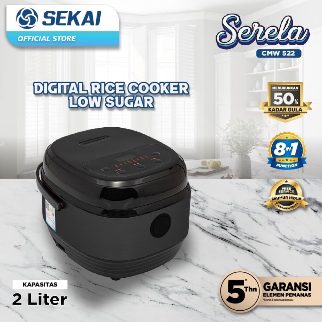 Rice Cooker Digital SEKAI Low Sugar Low Carbo / Penanak Nasi Magic Com Anti Gemuk 2 L / CMW 522