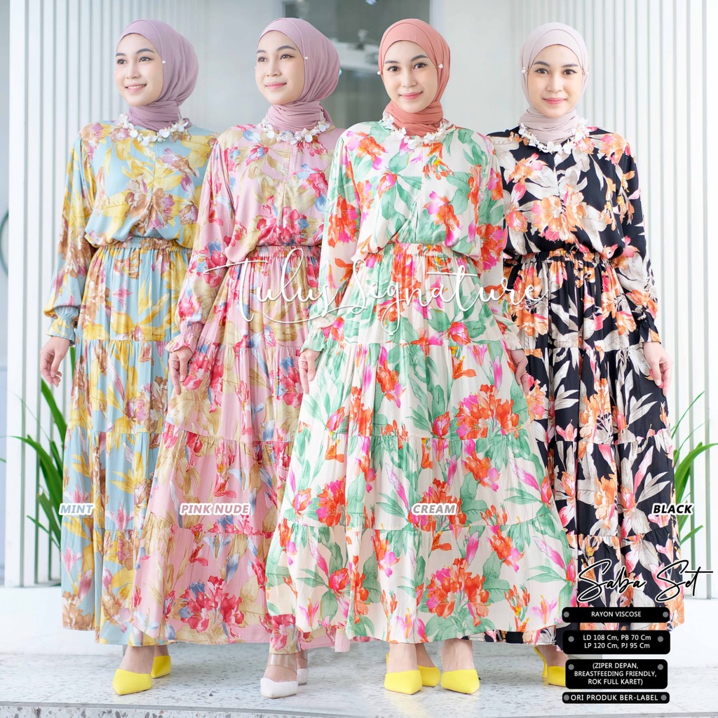 Setelan Wanita Kekinian One Set Rok Korean Style Fashion Muslim Motif Bunga LD 110 / SABA