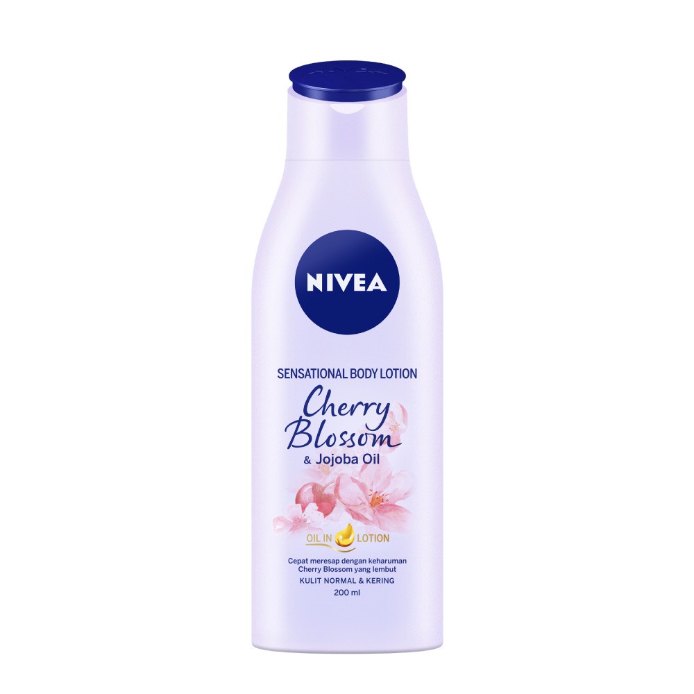 NIVEA SENSATIONAL BODY LOTION CHERRY BLOSSOM &amp; JOJOBA OIL [ 200 ML ] PERAWATAN TUBUH MENCERAHKAN KULIT NORMAL DAN KERING