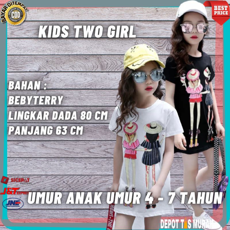 Baju Dress Two girl Kids Import Anak Perempuan Cewek Wanita Import Modis Kekinian 4 5 6 7 Tahun