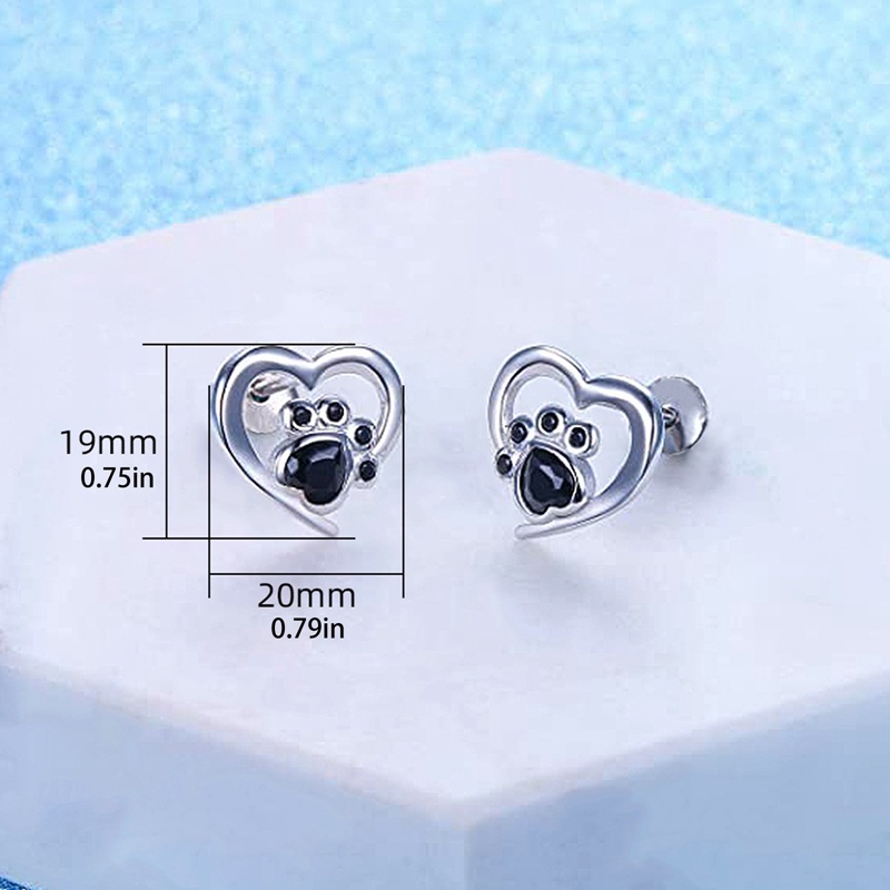 Anting Stud Cubic Zirconia Bentuk Hati Dan Jejak Kaki Warna Hitam Untuk Wanita