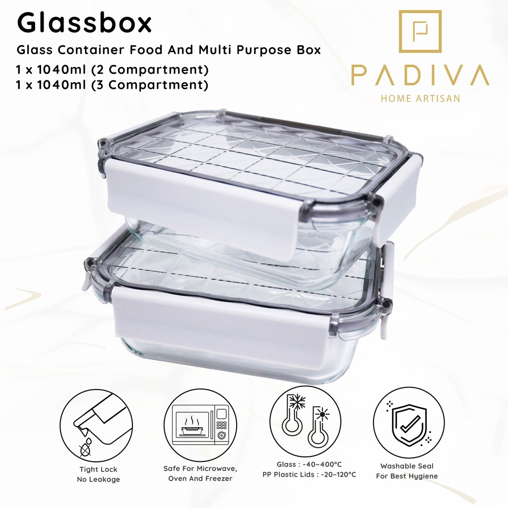 Padiva 1040ml (2pcs) Crystal Glassbox 1 compartment / Tempat Makan Bayi