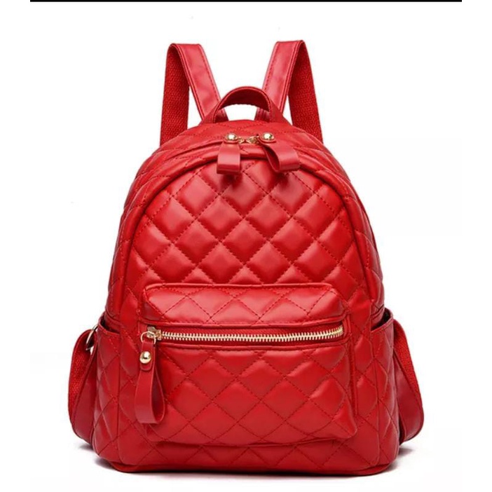 M_s 004 TAS RANSEL KULIT JAHIT KOTAK/TAS SEKOLAH/TAS WANITA TERBARU-Merah
