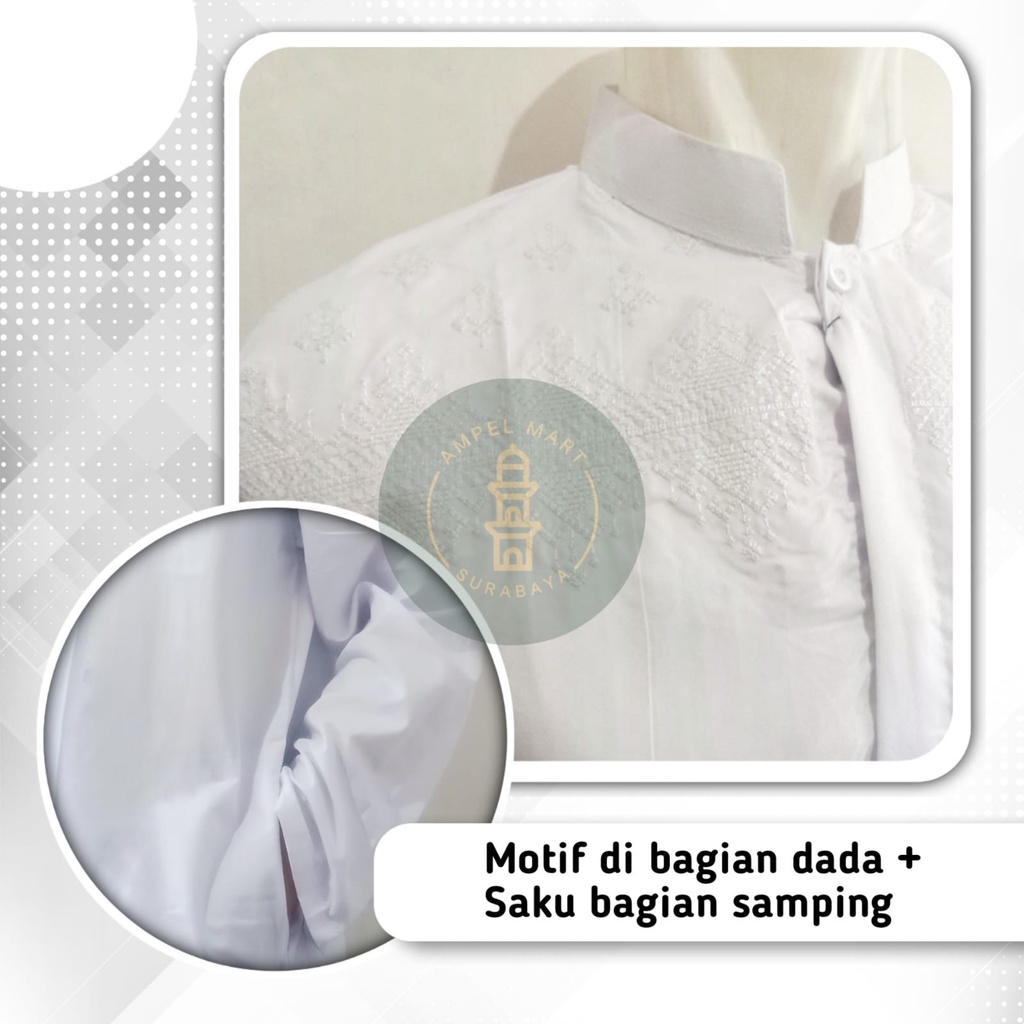 Baju Koko Murah Putih Polos Baju Koko Lengan Panjang Putih Motif Dada Baju Koko Pria Kemeja Pria - Zalzabilla