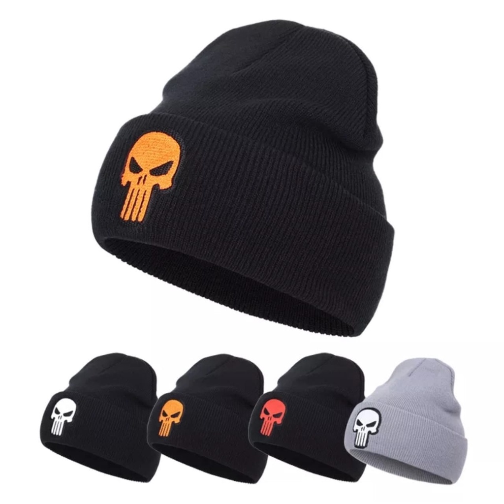 COD Topi Kupluk Pria Dan Wanita Punisher Kupluk Trend Motif Tengkorak Bahan Rajut Berkualitas