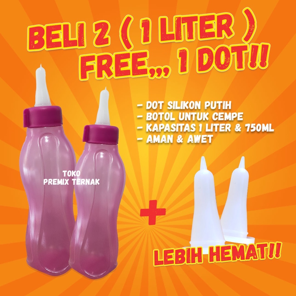 DOT CEMPE DAN BOTOL - Botol Dot Silikon Putih 1000ml &amp; 750ml untuk Cempe Kambing Domba