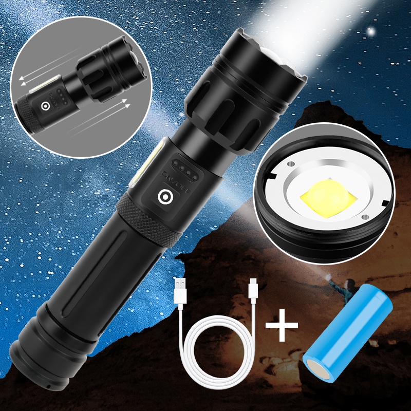 LED Senter XHP160/XHP70 Super Terang 3000 Lumens Outdoor Zoom Camping Senter Cas Waterproof Police F