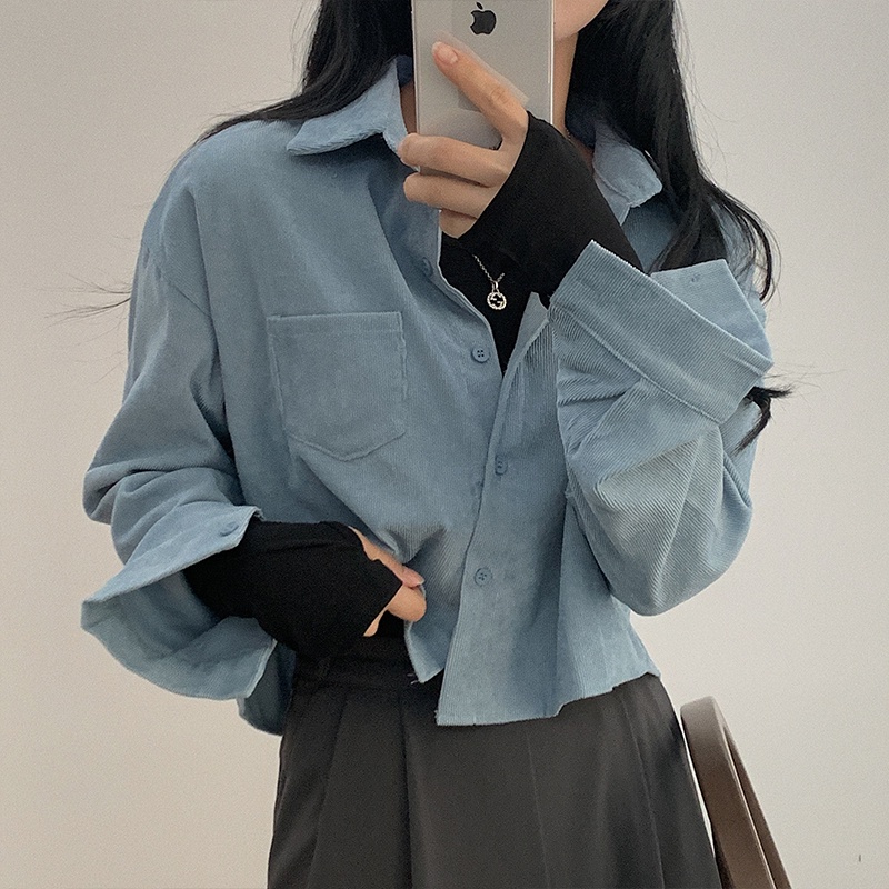 Corduroy Shirt Kemeja Lengan Panjang Wanita Korean Style baju atasan wanita/Corduroy Top Oversize Crop  Vintage Korduroi Kekinian Blouse