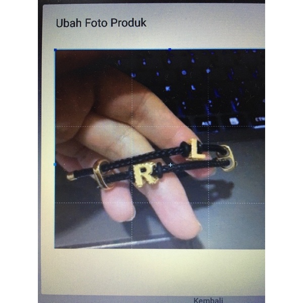 Gelang Tali Liontin Balok Inisial 2 Huruf Bisa Request Huruf Elegant Emas Asli