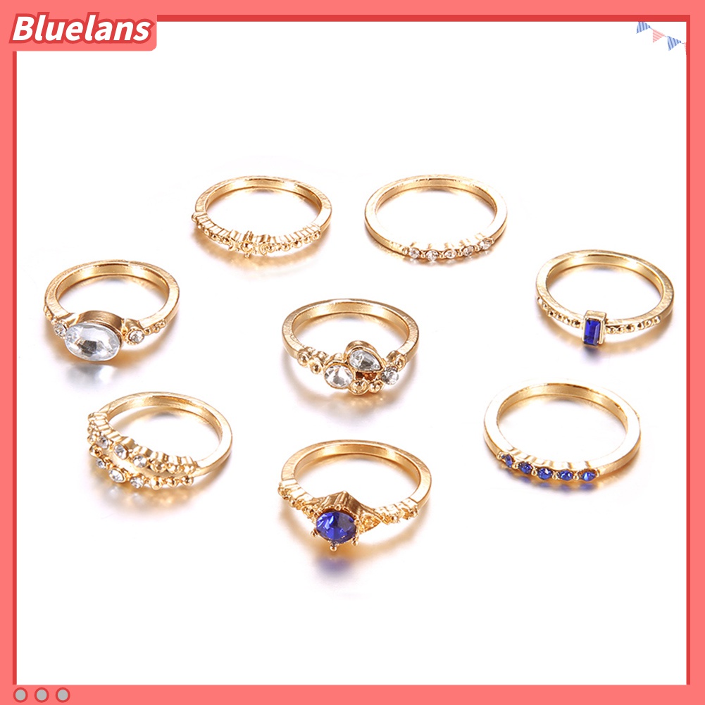 8pcs / Set Cincin Knuckle Midi Slim Hias Berlian Imitasi Untuk Wanita