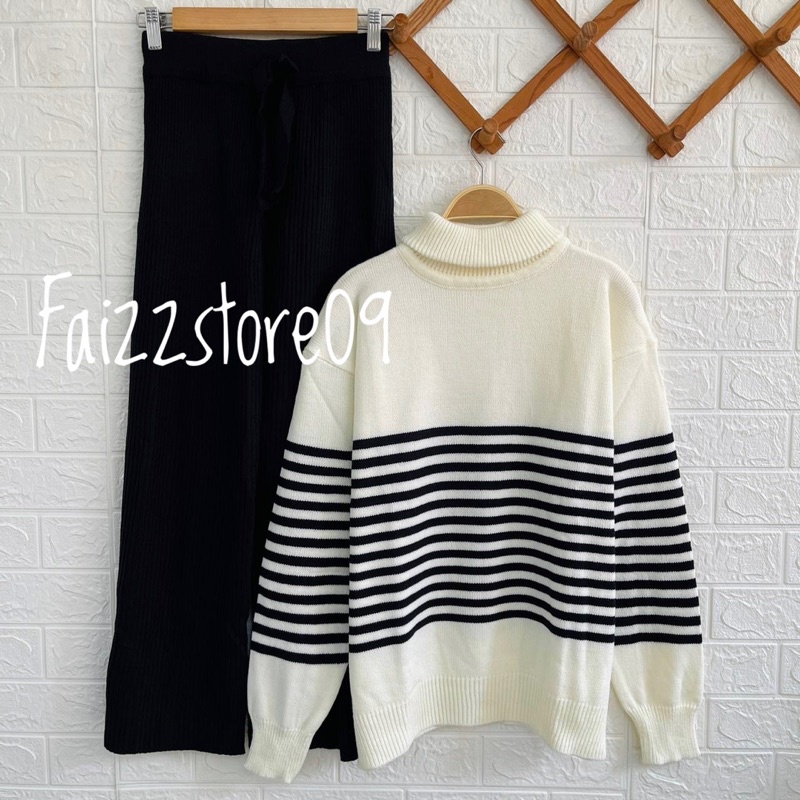 ONESET SWEATER RAJUT TURTLE NECK SETELAN CELANA KULOT DAN ROK