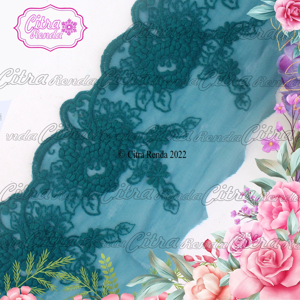 (Per Meter) RDT121 Renda Bordir Tile Motif Cantik Lebar 11Cm