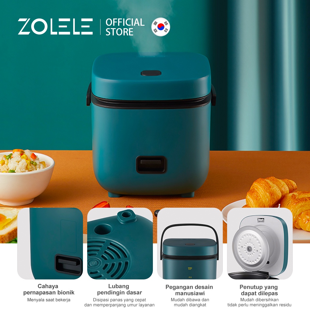 ZOLELE Rice Cooker Mini Penanak Nasi Kecil Anak Kos Mewah Magic Com 2-3 Porsi Multi Non Stick Pressure Cooker Portable Non Stick Ricecooker Low Watt Steamer Elektrik Listrik Travel Student Version ZB001