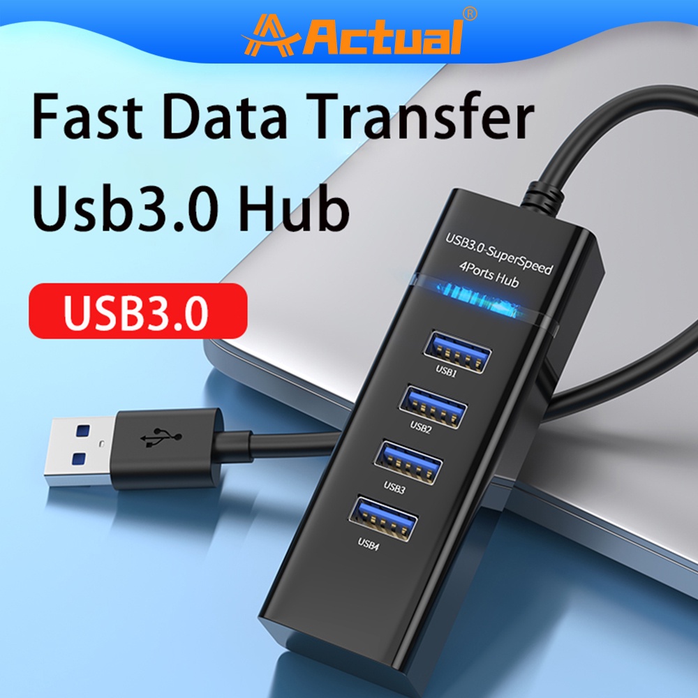 USB HUB Actual【COD】4 Port USB Hub 3.0 High Speed up To 5Gbps For USB/Flash Disk/Mouse/USB/Keyboard/Hard Disk Reader/Laptop/Computer