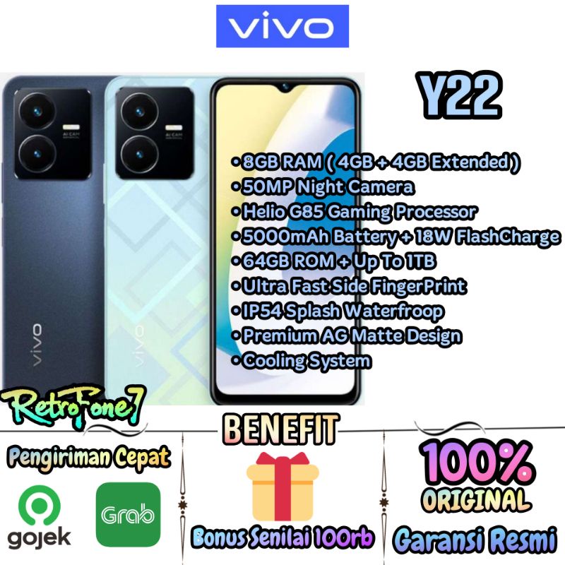 VIVO Y22 - RAM 8GB ( 4GB+4GB EXTENDED) - Garansi Resmi