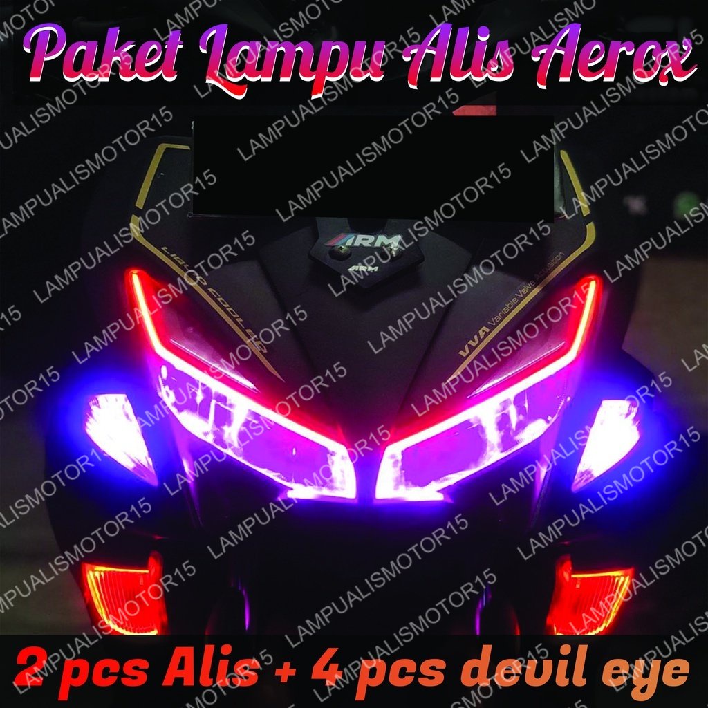 PAKET LAMPU ALIS AEROX 150 BONUS DEVIL EYE SIAP PAKAI LAMPU LED ALIS AEROX 150 BONUS DEVIL EYES LAMP