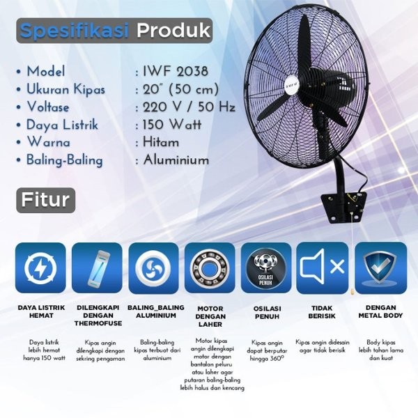 Sekai Industrial Wall Fan / Kipas Angin Dinding Industri 20 Inch IWF 2038