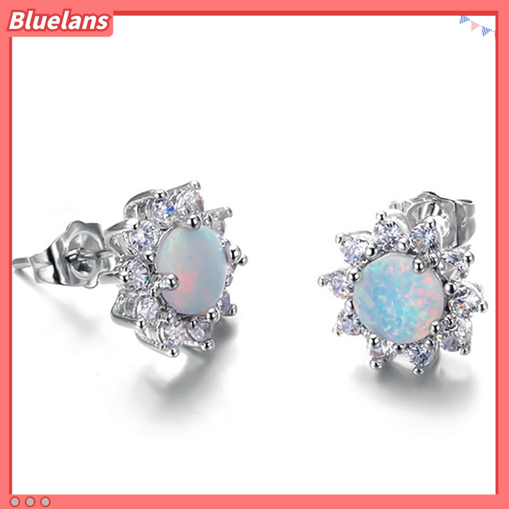 Anting Stud Bentuk Mahkota Bulat Opal Tiruan Untuk Wanita