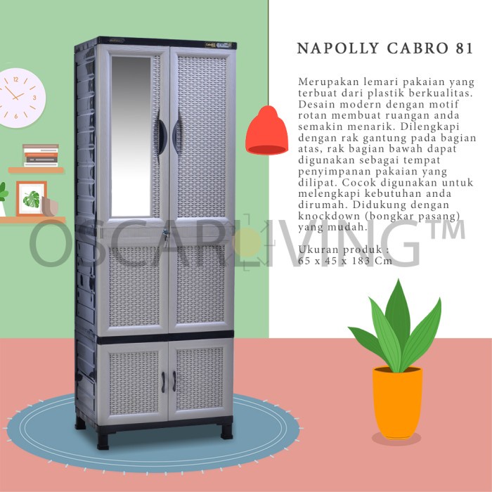 Furniture Napolly Lemari Plastik Cabro 81 Gantung Plus Cermin- Promo