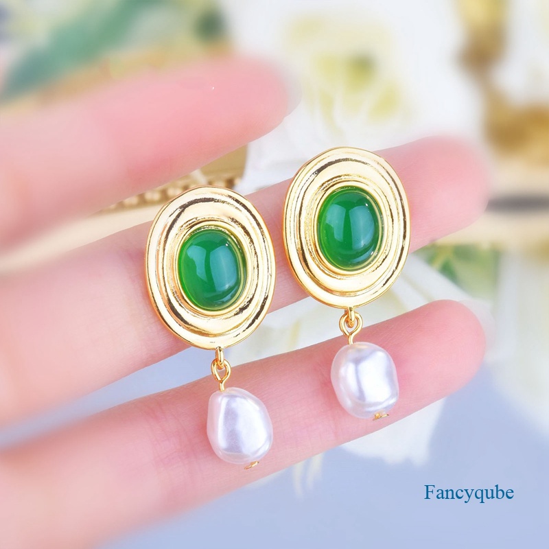 Fancyqube Anting Mutiara Warna Hijau Gaya Vintage Untuk Wanita