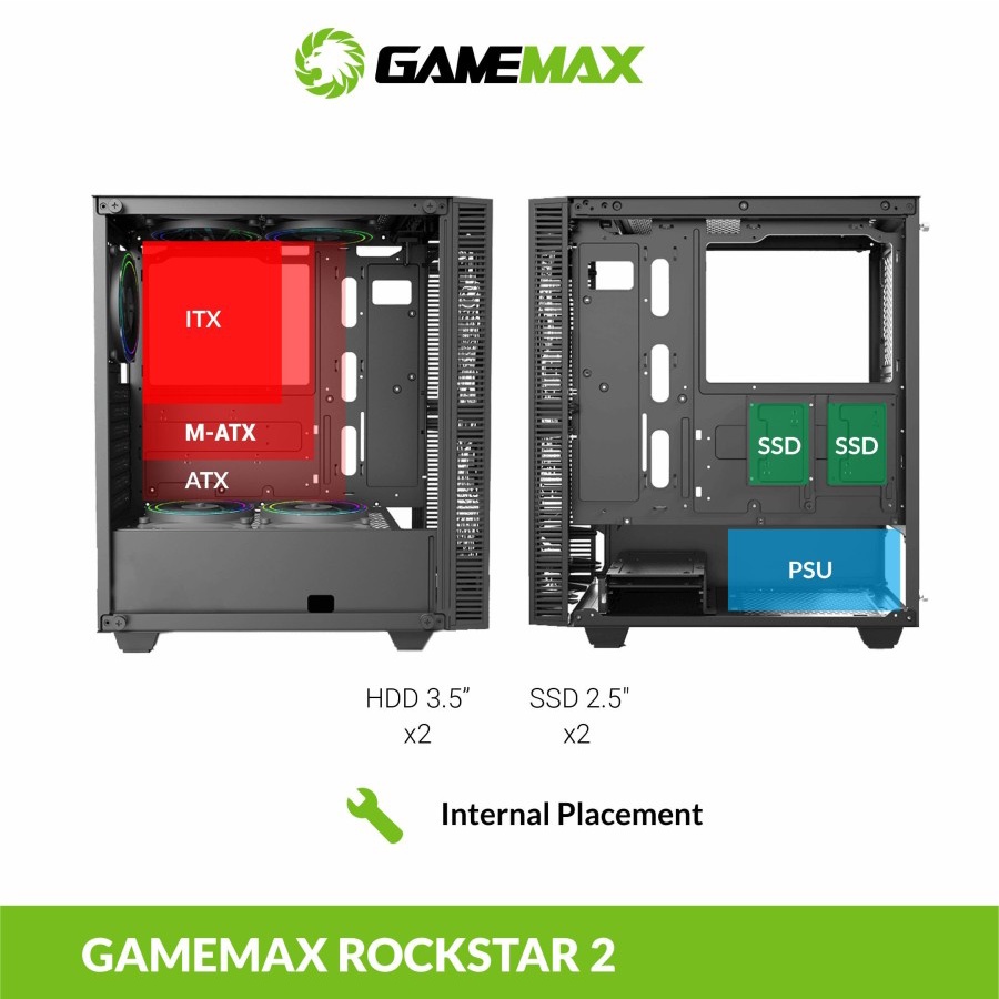 Gamemax RockStar 2 Gaming PC Case ARGB LED PWM Remote Control