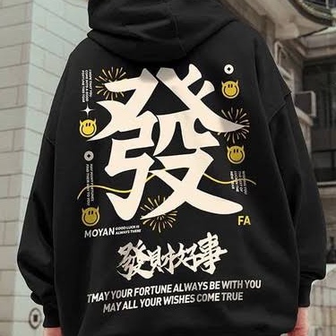 Sweater Hoodie MOYAN KANJI Jumper Pria Wanita Bahan Fleece Tebal Ukuran S M L XL XXL XXXL