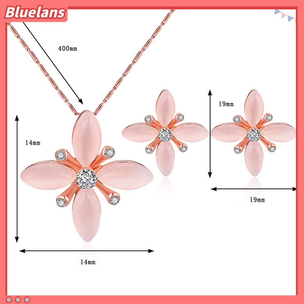 Set Perhiasan Kalung Anting Stud Liontin Bunga Berlian Imitasi Untuk Wanita