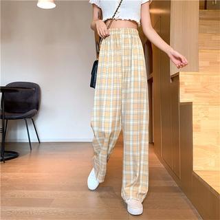 DF CPG280 Celana Panjang Wanita Motif Kotak - kotak Casual Tartan Plaid Long Pants Korean Fashion