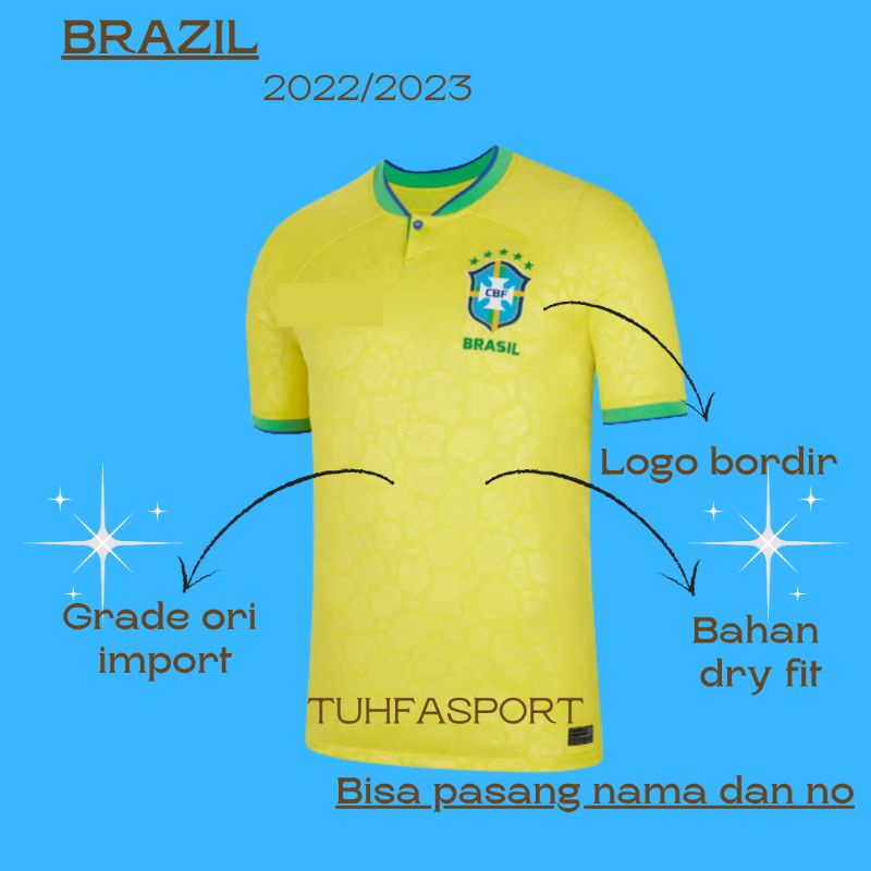 JERSEY BRAZIL PIALA DUNIA 2022 HOME AWAY GRADE ORI IMPORT THAILAND BAJU BOLA TIMNAS KAOS SEPAKBOLA N