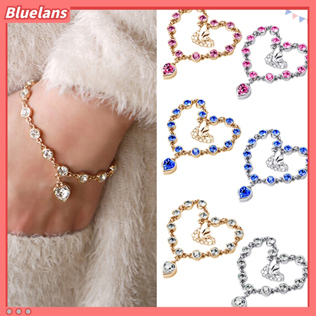 Gelang Rantai Berlian Imitasi Bentuk Hati Bahan Alloy Untuk Wanita