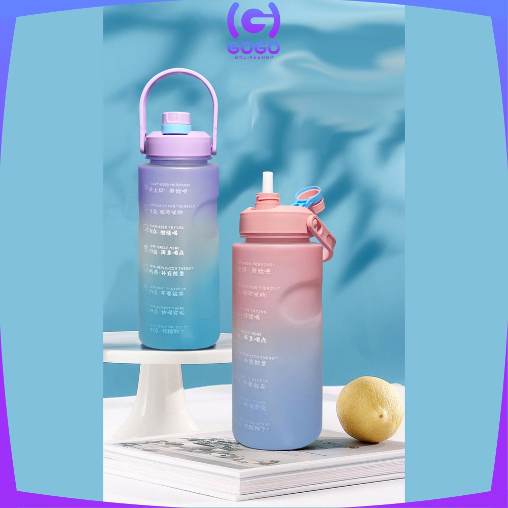 GOGO-C301 Botol Minum Motivasi 2 Liter / Botol Minum Penanda Waktu Food Grade / Botol Air Minum Gradiasi BPA FREE