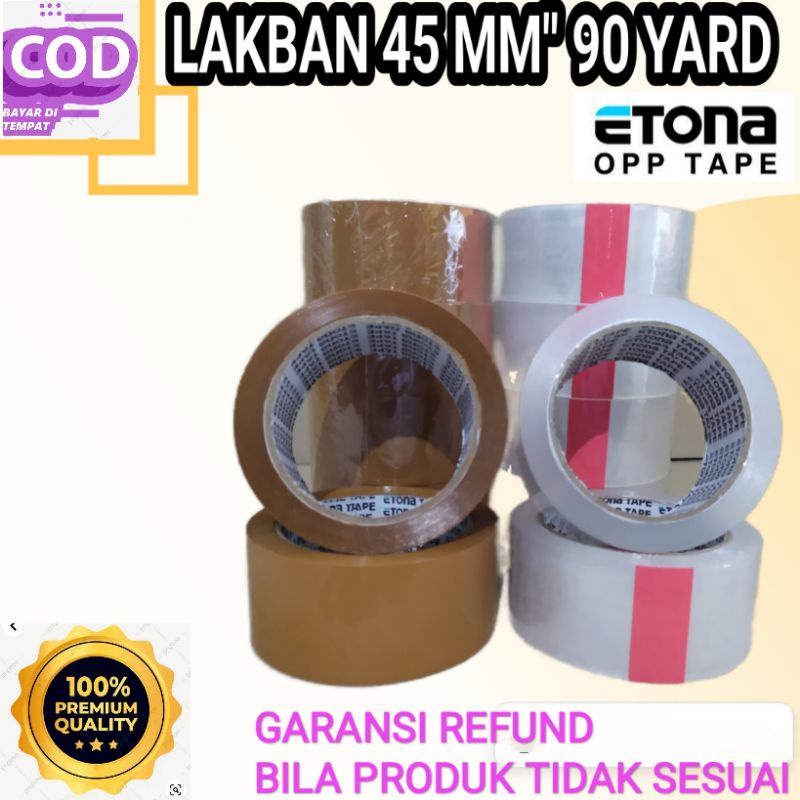 

PROMO!!LAKBAN ETONA CLEAR 45 mm * 90 yard ( 82 meter )BENING & COKLAT kualitas DAIMAR