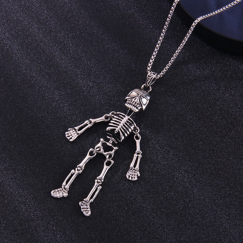 Kalung Rantai Panjang Liontin Tengkorak Bahan titanium steel Gaya hip hop Untuk sweater