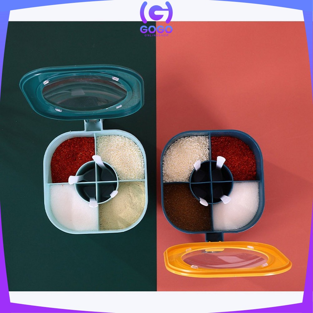 GOGO-C429 Tempat Bumbu Dapur 4 Sekat Wadah Serbaguna / Tempat Bumbu Kotak Set Portable / Tempat Gula Garam