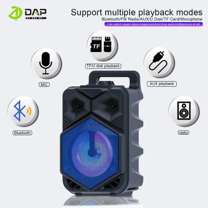 Dap Spiker Bluetooth D-Vy7 Karoke Free Mic 8 Inchi / Salon Aktif Portable Radio Fm Mp3 Super