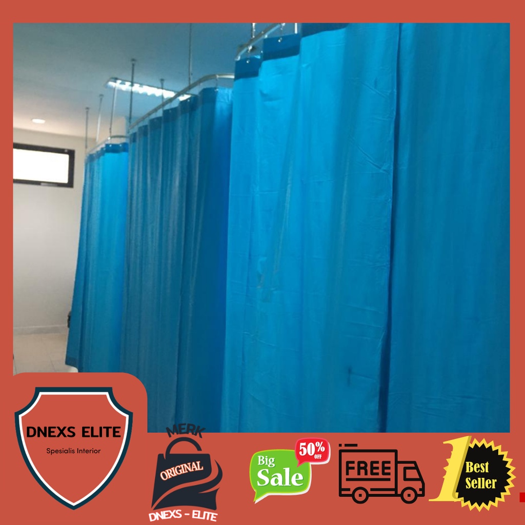 Tirai gorden rumah sakit anti bakteri warna biru full pvc
