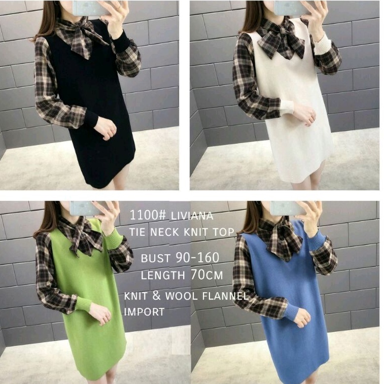 1100 Baju Midi dress lengan panjang kotak rajut wanita baju midi dress pesta gaun rajut cewek import
