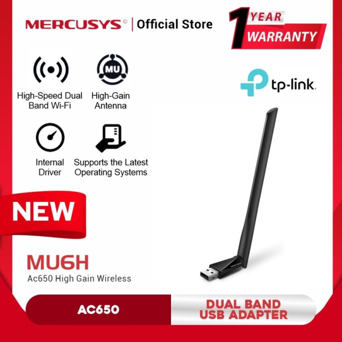 Mercusys MU6H AC650 High Gain Wireless Dual Band USB Adapter