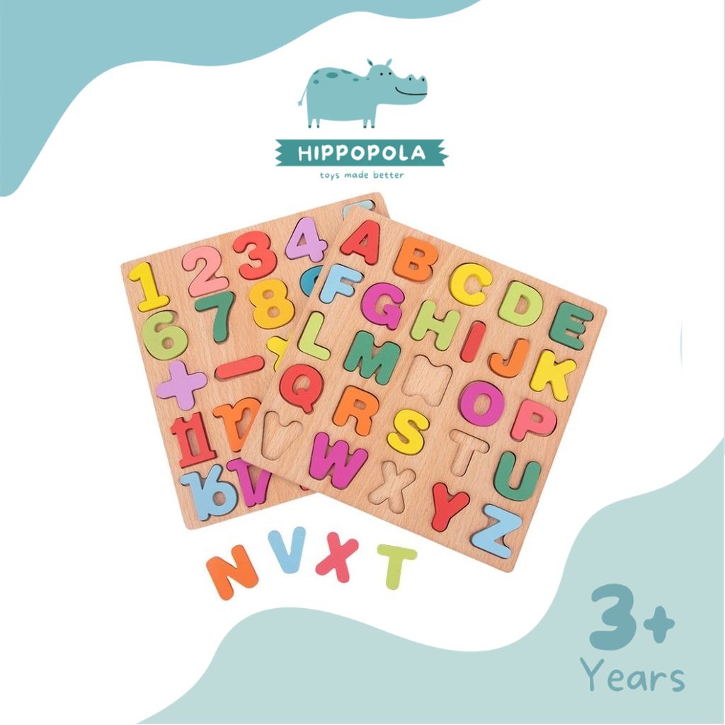 Hippopola Puzzle Kayu Puzzle Angka dan Huruf Timbul Puzzle Anak Mainan Edukasi Anak Montessori Toys 