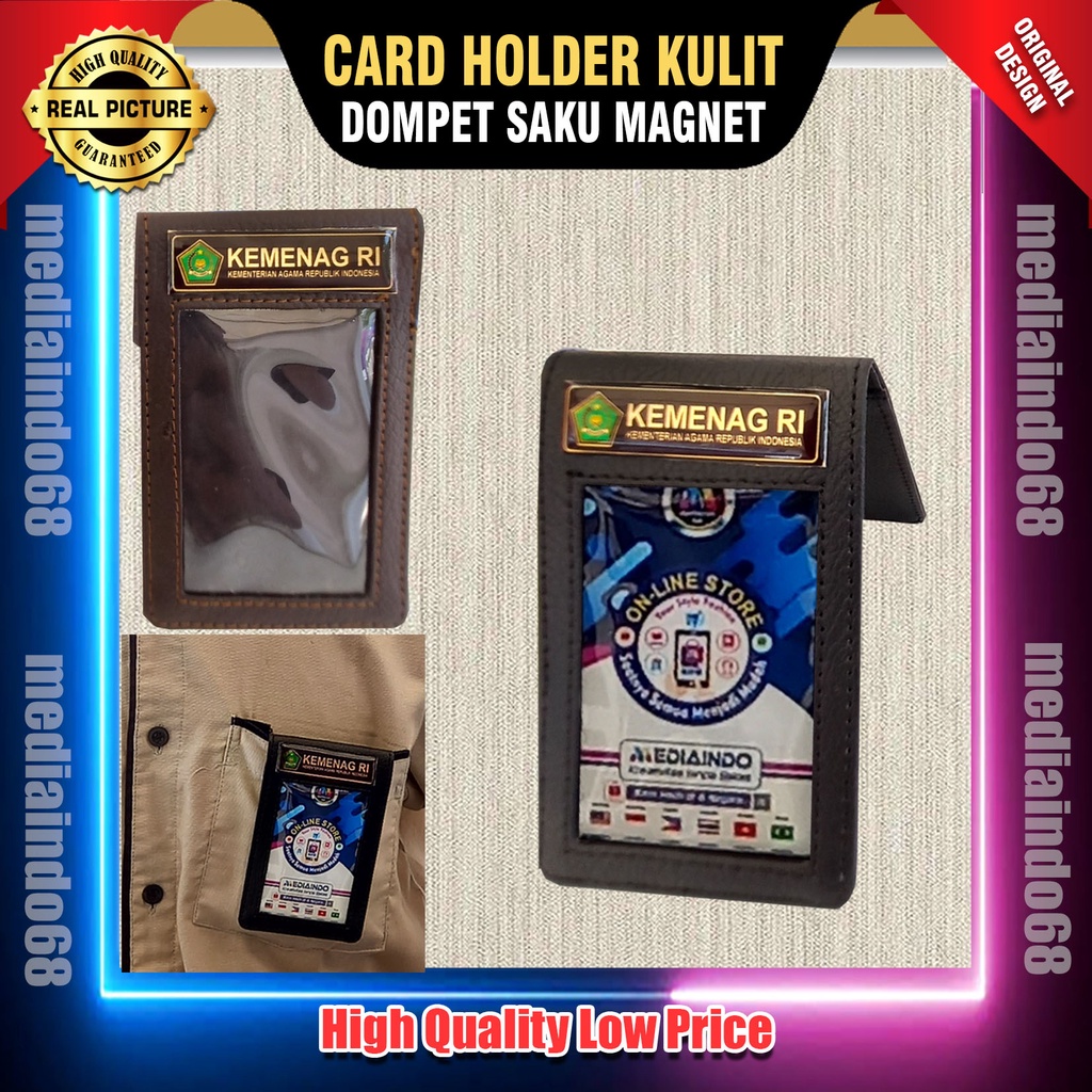 

Nametag Card Holder Kulit Dompet Saku Magnet 2 sisi +Logo KEMENAG