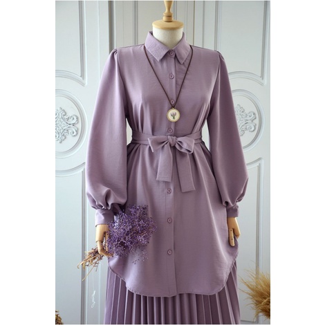 TUNIK BERIKAT/ ATASAN/ BLOUSE PANJANG WANITA AIRFLOW CRINKLE PREMIUM WARNA LILAC