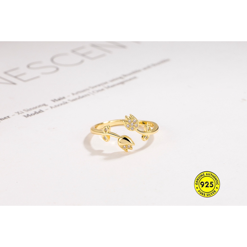 Cincin Lapis Emas 18K Model Bunga Tulip Vintage Mewah Untuk Wanita U1150