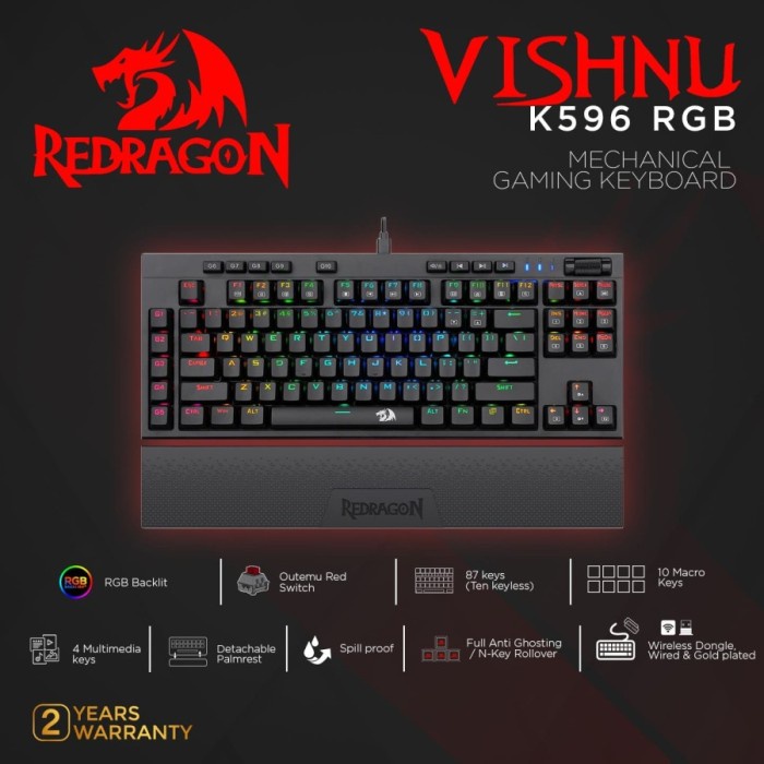 Redragon Dual Mode Mechanical Gaming Keyboard RGB VISHNU - K596RGB