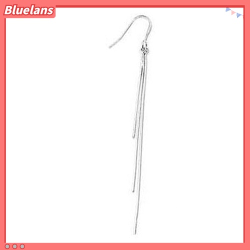 Bluelans Anting Kait Gantung Wanita Lapis Silver Hias Rumbai Slim Untuk Pernikahan