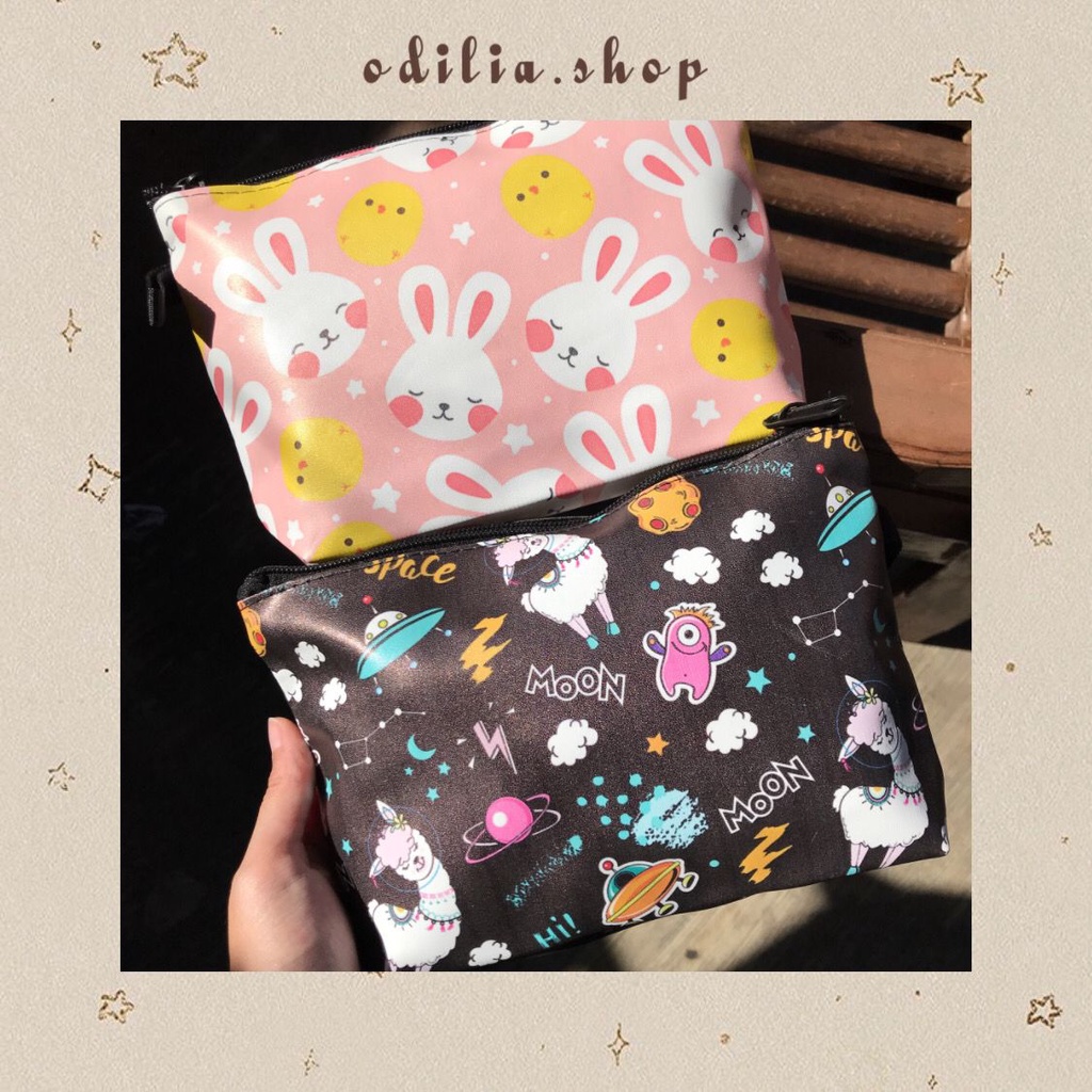 Pouch Print Cute Rabbit Pink Moon Cow Keramik Aesthetic Dompet Kosmetik Kotak Pensil Tempat Penyimpa