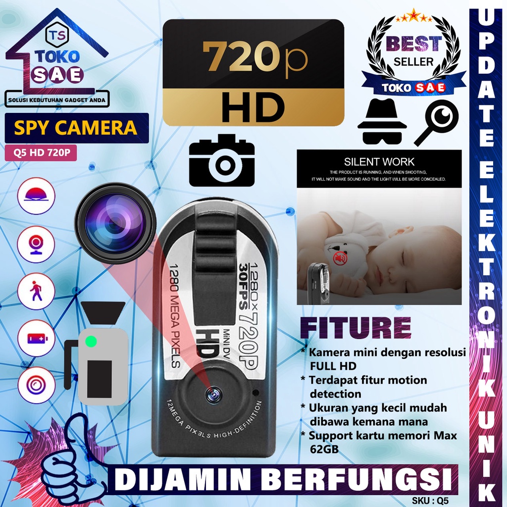 Spy Camera Super Mini Thumb DV Q5 HD 720P Kamera Digital Kecil Portable Kamera Pengintai CCTV Mini A