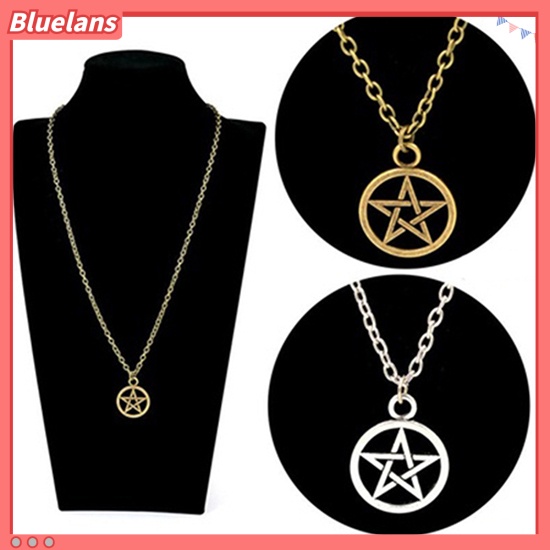 Bluelans Women Men Round Hollow Star Pentagram Pendant Necklace Xmas Gift Cool Jewelry